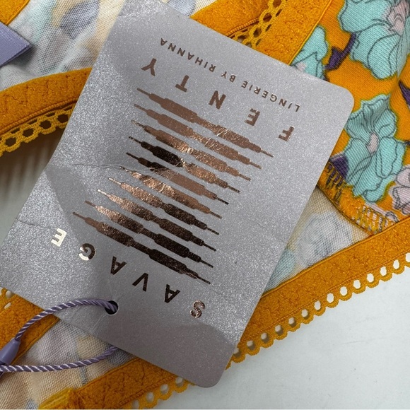 NWT Savage x Fenty Cotton essentials Bralette in yellow amber mini flower size S - Picture 8 of 9